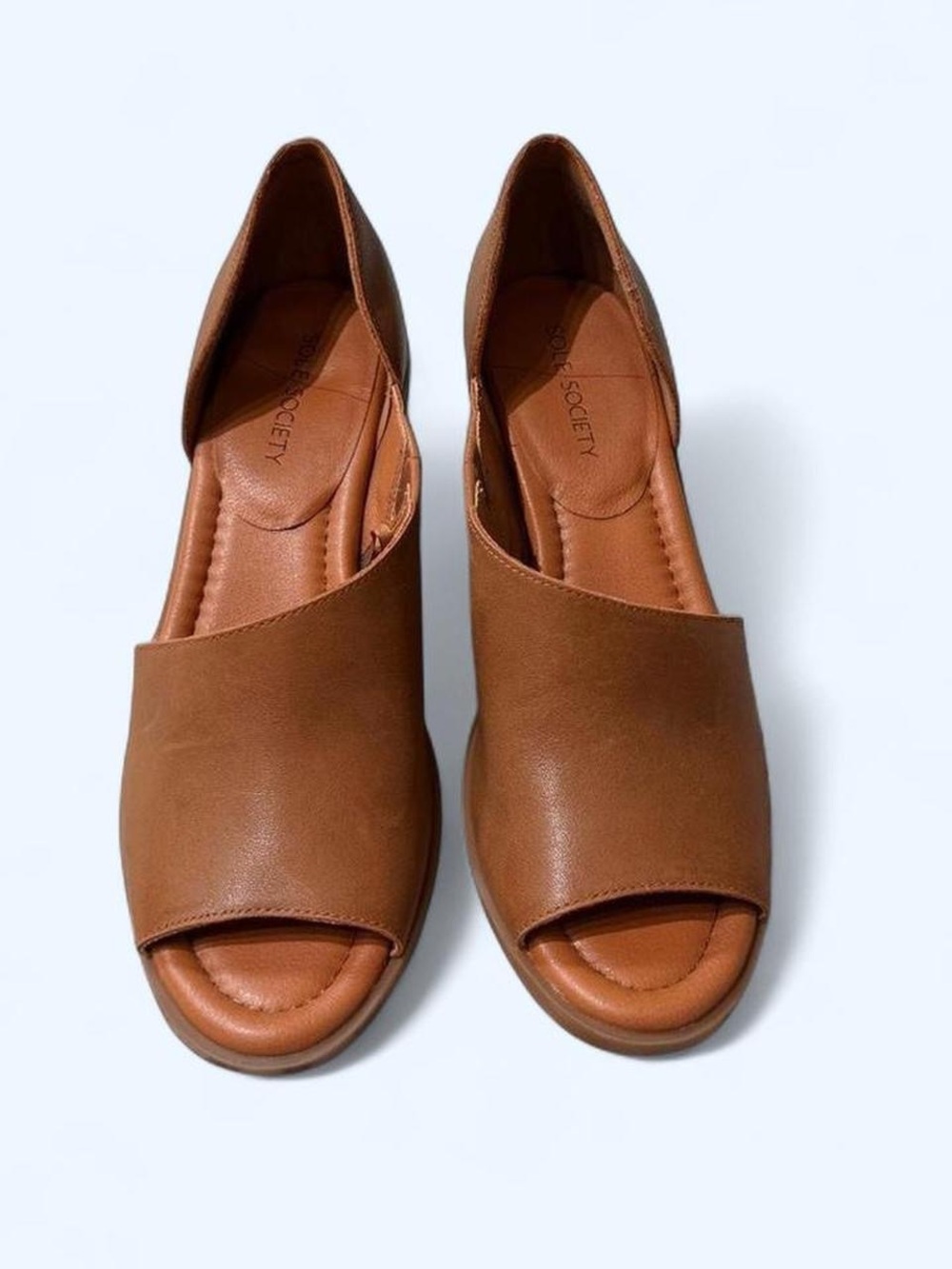 Sole Society Genuine Leather Pillow Soft Brown Open-Toe D'Orsay Sandals